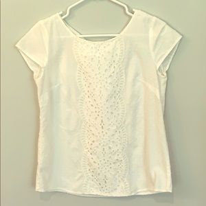 White eyelet cap-sleeve tee